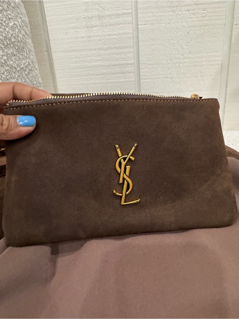 Saint Laurent Brown Suede Tote with Gold Hardware Interior - Picture 7 of 8